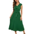 thumbnail image 1 of SWSMCLT Women's Spring Dresses Cocktail Dress V Neck Swing Dress Long Dinner Ruffle Fall Belted Ruched Fitted Green Small, 1 of 4
