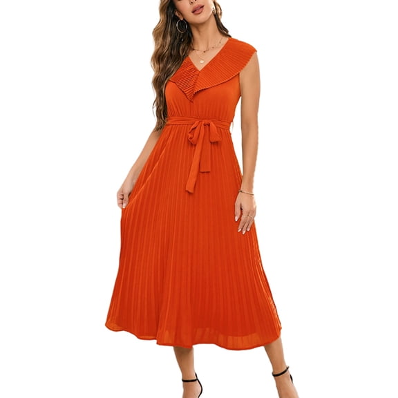 SWSMCLT Women's Spring Dresses Cocktail Dress V Neck Swing Dress Long Dinner Ruffle Fall Belted Ruched Fitted Red X-Large