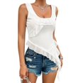 thumbnail image 1 of SWSMCLT Women's Square Neck Tank Tops Ruffle Lightweight Thin Tank Top Vest Asymmetrical Fitted Slimming Chiffon White X-Large, 1 of 1