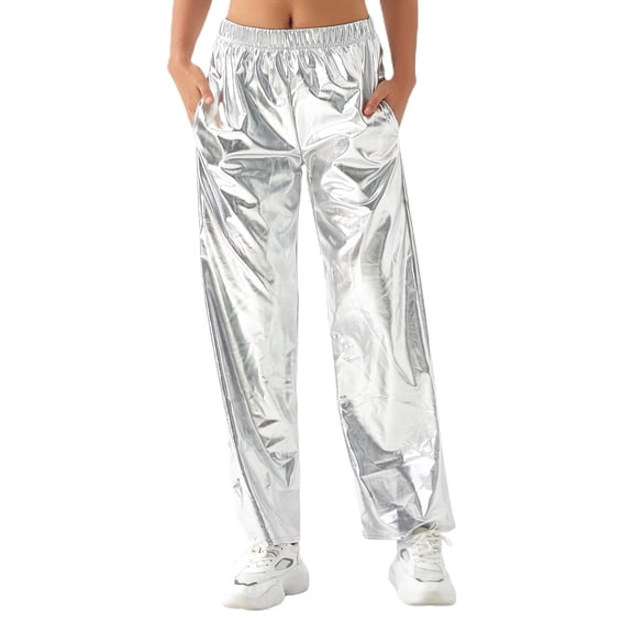 SWSMCLT Women's Straight Leg Pants Stretch Long Casual Pants Pleated Summer Casual Trendy Winter Trousers Silver 4-6