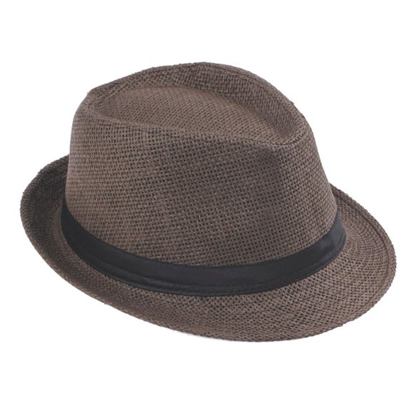 SWSMCLT Women's Straw Fedora Hat Vintage Fedora with Brim 1920s Classic Men's Retro Panama Hat Sun Protection Beach Coffee One Size
