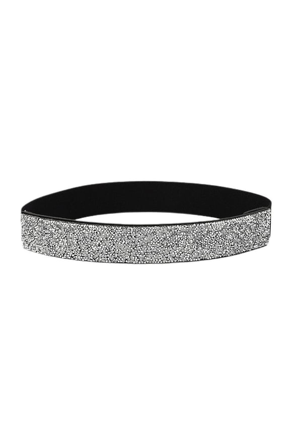 Women's Stretch Beaded Holeless Bling Fashion Belt Rhinestone Medium Summer Holographic Club Fall Style 6 Fit Waist 25“-37”