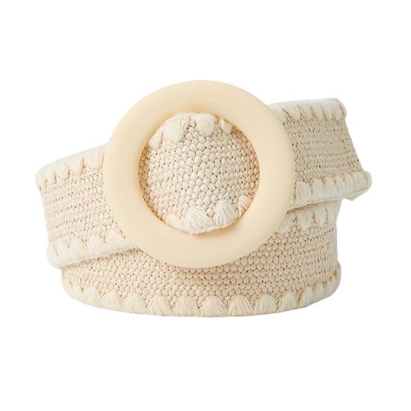 SWSMCLT Women's Stretch Braided Belt Elastic Rattan Holeless Summer Casual Chunky Raffia Belt for Dress O Ring Buckle Thick Fashion Bohemian Black One Size fits S-L