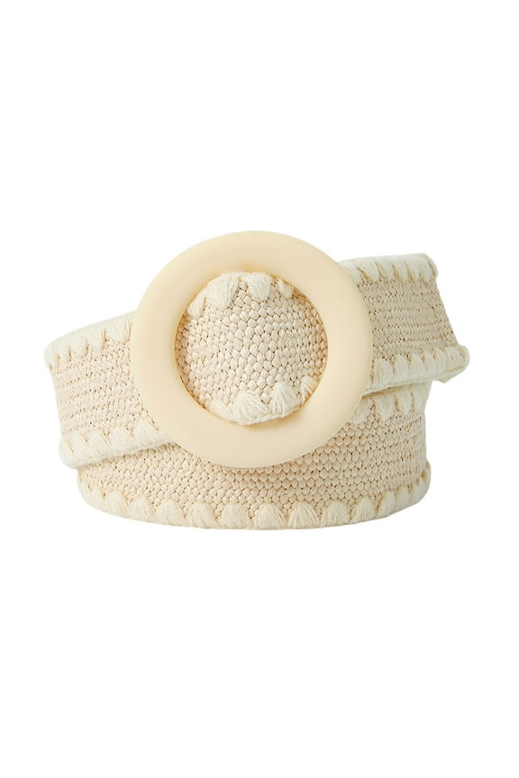 Women's Stretch Braided Belt Elastic Rattan Holeless Summer Casual Chunky Raffia Belt for Dress O Ring Buckle Thick Fashion Bohemian Black One Size fits S-L