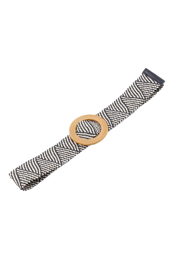 Women's Stretch Braided Belt Fashion Boho Thick Straw Rattan Belt Belt Round Buckle Casual Summer Beach Raffia Holeless Flexible Chunky Black Beige Small-Large