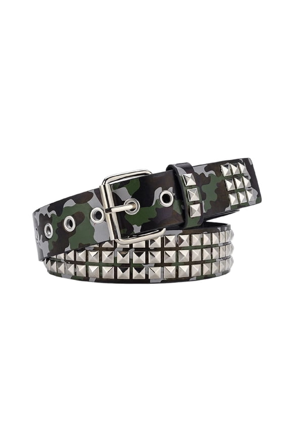 Women's Studded Belt Biker Goth Punk Stud Pyramid Grommet Checkered Rock Rivet Faux Leather Adjustable Y2k Cool Casual Spiked Belts for Halloween Cosplay Green XS-Large