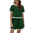thumbnail image 1 of SWSMCLT Women's Summer 2 Piece Casual Suits Cute Scallop 2 Piece Outfit Short Sleeve Short Home Slash Pocket Green Medium, 1 of 1