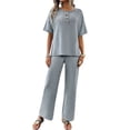 thumbnail image 1 of SWSMCLT Women's Summer 2 Piece Outfit 2 Piece Knit Spring Fall Lounge Set Short Sleeve Sweater Wide Leg Pant Suits Casual Cozy Grey Medium, 1 of 5