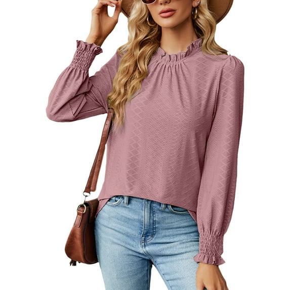 SWSMCLT Women's Summer Button Bishop Sleeve Elegant Soft Blouse Ruffle Shirt Loose Casual Thin Blouse Shirt Dark Pink Medium