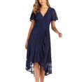 thumbnail image 1 of SWSMCLT Women's Summer Club Dresses Sexy Dress V Neck Sundress Short Sleeve High Waist Ruffle Fall Fitted Navy Large, 1 of 4