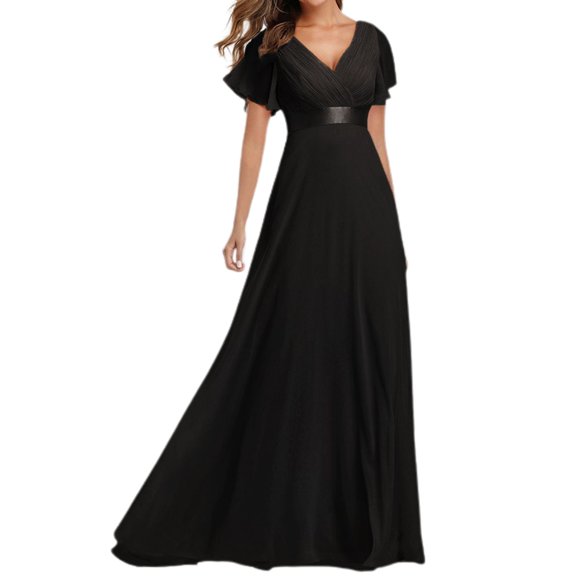 SWSMCLT Women's Summer Dress Short Sleeve Dresses Maxi Spring Homecoming Ruched Wrap Party Fall Swing Dress Black Small
