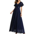 thumbnail image 1 of SWSMCLT Women's Summer Dress Short Sleeve Dresses Maxi Spring Homecoming Ruched Wrap Party Fall Swing Dress Navy Large, 1 of 4