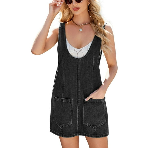 SWSMCLT Women's Summer Dresses Denim Dress Spring Slimming Comfy Adjustable Sundress Casual Fall Dinner Backless Dark Grey Medium