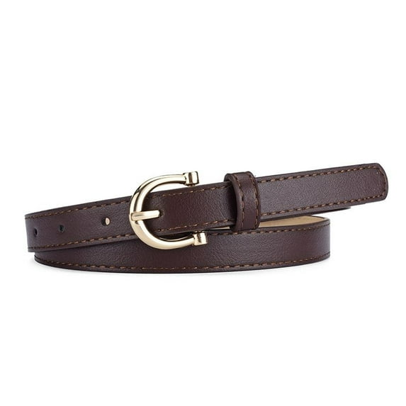 SWSMCLT Women's Summer Faux Leather Skinny Belt Fashion Buckle Basic Fall Winter Vintage Metal Regular Fit Coffee Small-Large