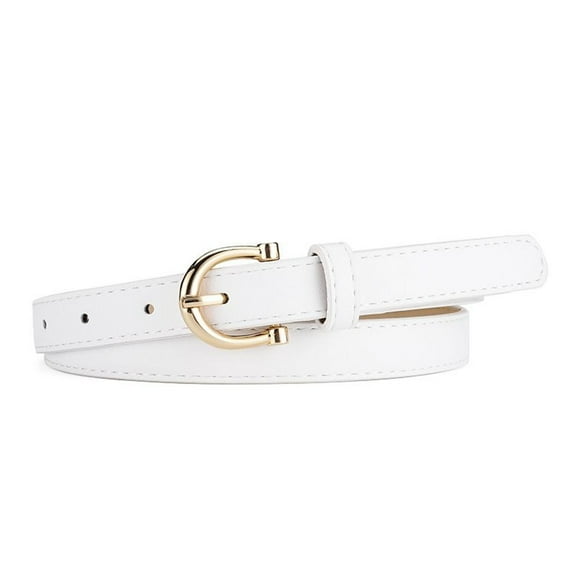 SWSMCLT Women's Summer Faux Leather Skinny Belt Fashion Buckle Basic Fall Winter Vintage Metal Regular Fit White Small-Large