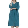 thumbnail image 1 of SWSMCLT Women's Summer House Coat Soft Waffle Housecoat Thin V Neck 3/4 Sleeve Night Gown Knit Robe Zip Up Knee Length Nightgown Green Large, 1 of 4