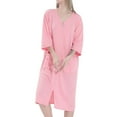 thumbnail image 1 of SWSMCLT Women's Summer House Coat Soft Waffle Housecoat Thin V Neck 3/4 Sleeve Night Gown Knit Robe Zip Up Knee Length Nightgown Pink Medium, 1 of 4