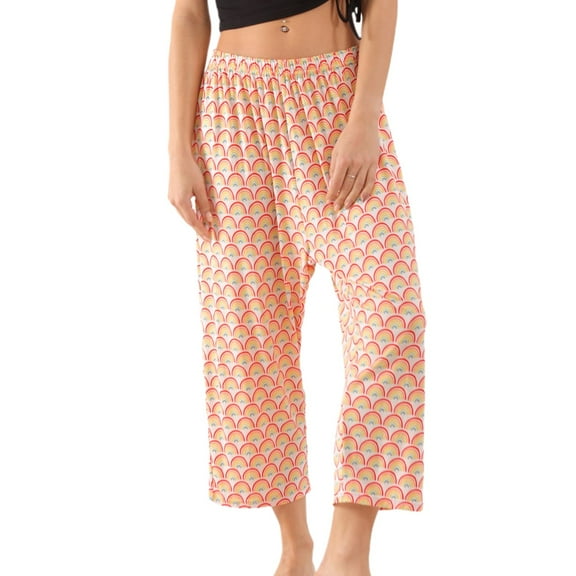 SWSMCLT Women's Summer Pajama Capri Pants Pj Bottoms Sleeping Thin Sleepwear Soft Printed Mid Rise Comfy Stretch Style1 Large