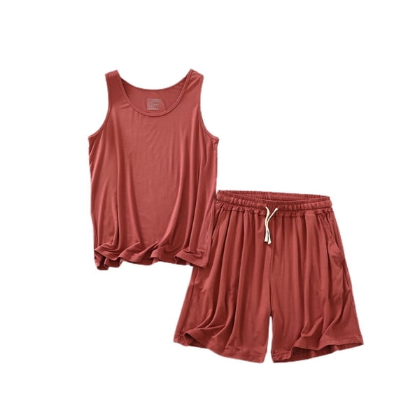 SWSMCLT Women's Summer Pajama Set Soft Modal Sleeveless Elastic Waist Cool Pj Set Stretch Sleepwear Shorts Pajamas 2 Piece Comfy Lounge Set Lightweight Drawstring Red Small-Large