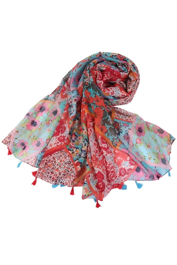 Women's Summer Scarf Fall Shawl Vintage Convertible Tulle Spring Fringe Pashmina Shawl Boho Thin Soft Style10 One Size