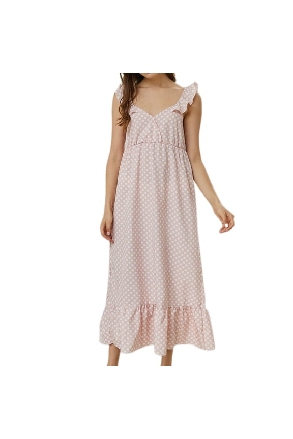 Women's Summer Soft Sleep Gown Vintage Nightgown Long Night Dress V Neck Spring Ruffle Casual Comfy Backless Pink Medium