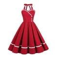 thumbnail image 1 of SWSMCLT Women's Summer Vintage Dress 1950s 50s 60s Sundress Midi A Line Sleeveless Halter Cotton Cocktail Date Night Dresses Burgundy Medium, 1 of 3