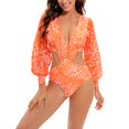 thumbnail image 1 of SWSMCLT Women's Swimwear Beach Cut Out One Piece Swimsuit Long Sleeve V Neck Sexy Floral/ Printed/ Solid Bathing Suit Orange Medium, 1 of 4