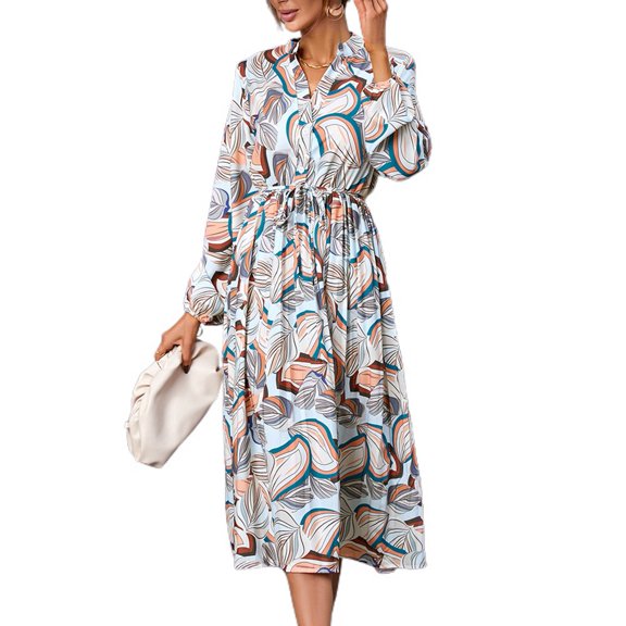 SWSMCLT Women's Swing Dress Winter Long Sleeve Dresses Fall Trendy Elastic Casual Dress 13 Apricot 14