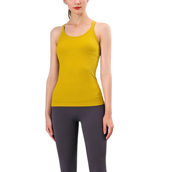 SWSMCLT Women's Tank Top Workout Fitted Summer Spring Vest Backless Yoga Fall Sleeveless Running Soft Top Yellow Medium