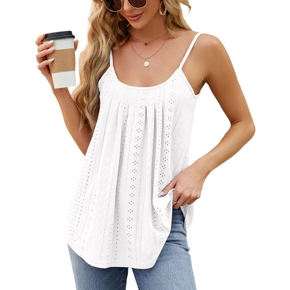 SWSMCLT Women's Tank Tops Soft Cami Shirt Cami Fashion Camisole Shirt Babydoll Top Summer Sleeveless Cut Out Scoop Neck White X-Large