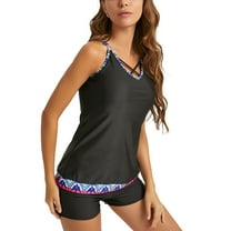 SWSMCLT Women's Tankini Swimsuit Two Piece Swimsuit Beach Bathing Suit Backless Padded Full Coverage Summer Black 8