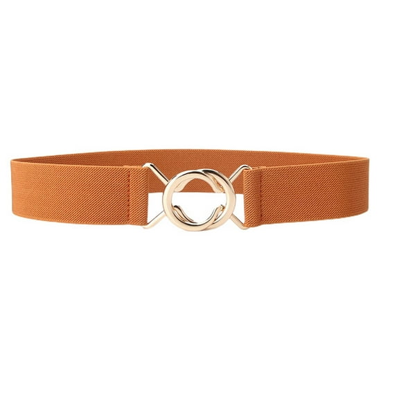 SWSMCLT Women's Tone Metal Buckle Medium Fitted Party Holeless Elastic Belt for Dress Fashion Casual Gold Flexible Stretch Belt Umber Camel Tan Burnt Orange One Size