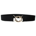thumbnail image 1 of SWSMCLT Women's Tone Metal Buckle Medium Fitted Party Holeless Elastic Belt for Dress Fashion Casual Gold Flexible Stretch Belt Black One Size, 1 of 1