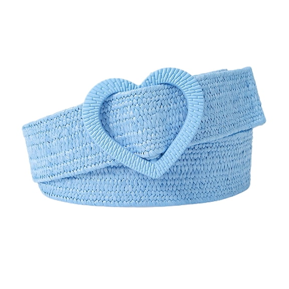 SWSMCLT Women's Travel Belt Chunky Braided Belt Work Fashion Belt For Dress Straw Elastic Buckle Casual Sky Blue One Size fits S-L