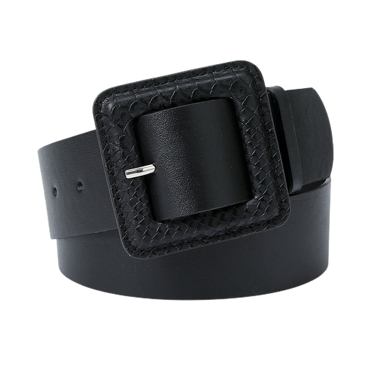 SWSMCLT Women s Travel Belt For Dress Chunky Fashion Faux Leather Wide Belt Buckle Summer Metal Buckle Black One Size