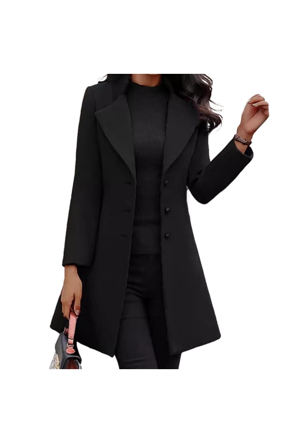 Women's Trench Coat Curvy Coats Above Knee Trenchcoat 2025 Peacoat Long Sleeve Cold Weather Pea Coat Elasthane Winter Button Overcoat Black Small