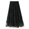 thumbnail image 1 of SWSMCLT Women's Tulle Midi Skirt Floral High Waisted Tea-length A-line Tutu Skirts Layered Mesh Formal Prom Party Pleated Summer Floral Elastic Waist Black Small-X-Large, 1 of 5
