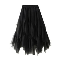 SWSMCLT Women's Tulle Skirt Billowy Comfy Elastic Band Casual Mesh Autumn Skirt Elastic Elegant Falbala A Line Black Small-Large