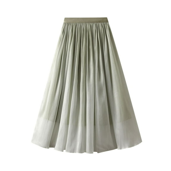 SWSMCLT Women's Tulle Skirt Elegant Layered Spring Fashion Flowy A Line Casual Summer Elastic Fall Elastic Waist Light Green Small-Large