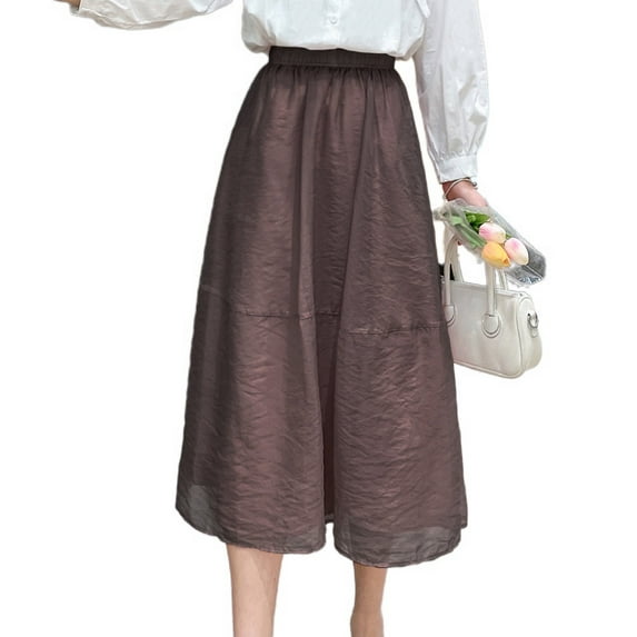 SWSMCLT Women's Tulle Skirt Fall Chiffon Long Skirt Pleated Vintage Layered Dark Coffee One Size