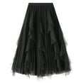 thumbnail image 1 of SWSMCLT Women's Tulle Skirt Long Vintage Pleated Skirt Ruffle High Waist Flowy Black One Size, 1 of 5