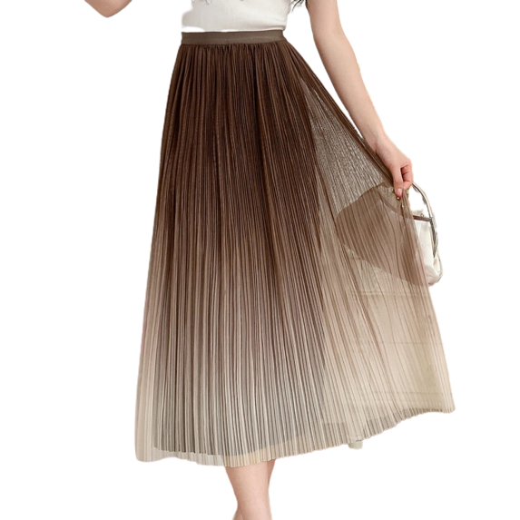 SWSMCLT Women's Tulle Skirt Pleated Skirt Tutu Chiffon Layered High Waisted Calf Length Casual Stretch Khaki Small-Large