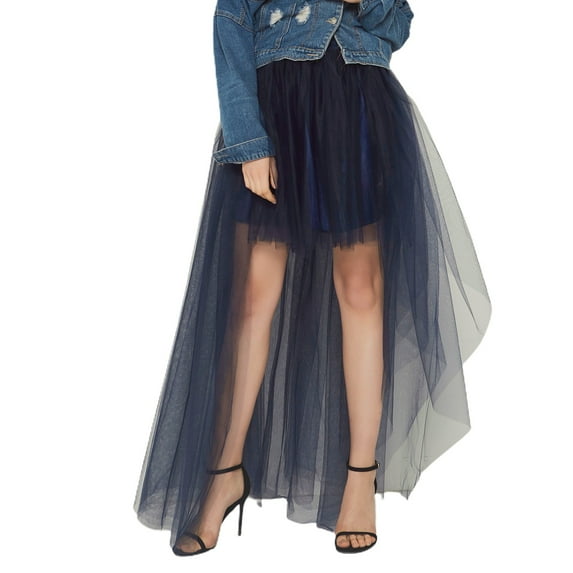 SWSMCLT Women's Tulle Skirt Tutu High Low Halloween 80s Flowy High Waist Skirt Mesh Skirt Maxi Elastic Waist Elastic Bubble Skirt Navy Large