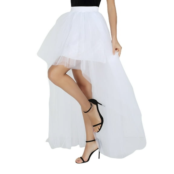 SWSMCLT Women's Tulle Skirt Tutu High Low Halloween 80s Flowy High Waist Skirt Mesh Skirt Maxi Elastic Waist Elastic Bubble Skirt White Large