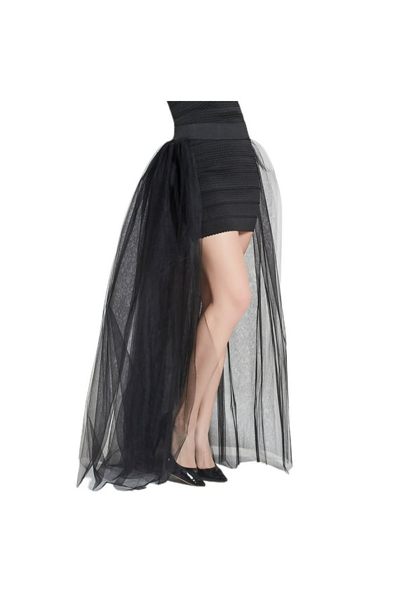 Women's Tulle Skirt Tutu Overskirt Maxi Overlay Elastic Waist Bubble Skirt Long Skirt Floor Length Wedding Bridal High Waist Sheer Summer Black Small-X-Large