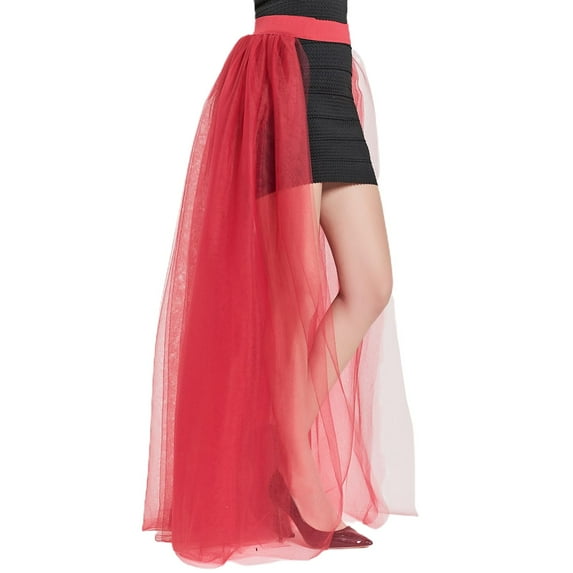 SWSMCLT Women's Tulle Skirt Tutu Overskirt Maxi Overlay Elastic Waist Bubble Skirt Long Skirt Floor Length Wedding Bridal High Waist Sheer Summer Burgundy Small-X-Large