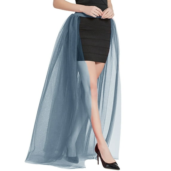 SWSMCLT Women's Tulle Skirt Tutu Overskirt Maxi Overlay Elastic Waist Bubble Skirt Long Skirt Floor Length Wedding Bridal High Waist Sheer Summer Grey Small-X-Large