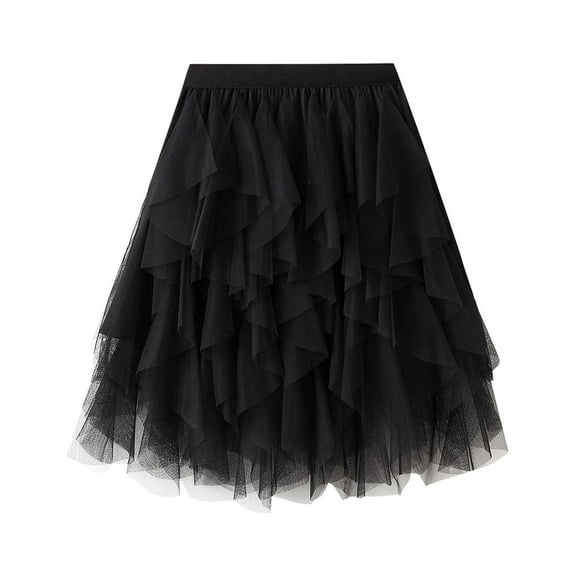 SWSMCLT Women's Tulle Tutu Skirt Cute Mid Thigh Elegant Skirt Bubble Mini Skirt High Waisted Halloween Black X-Small-Large