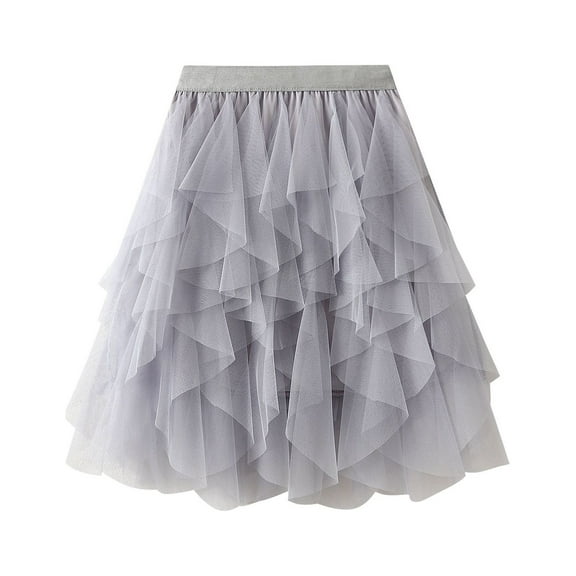 SWSMCLT Women's Tulle Tutu Skirt Cute Mid Thigh Elegant Skirt Bubble Mini Skirt High Waisted Halloween Grey X-Small-Large