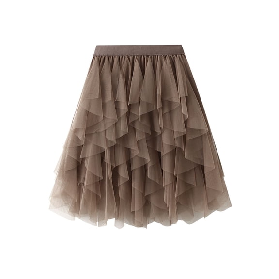 SWSMCLT Women's Tulle Tutu Skirt Cute Mid Thigh Elegant Skirt Bubble Mini Skirt High Waisted Halloween Khaki X-Small-Large